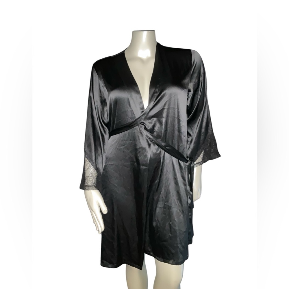 Victoria’s Secret Black Lace Back Silk Robe
